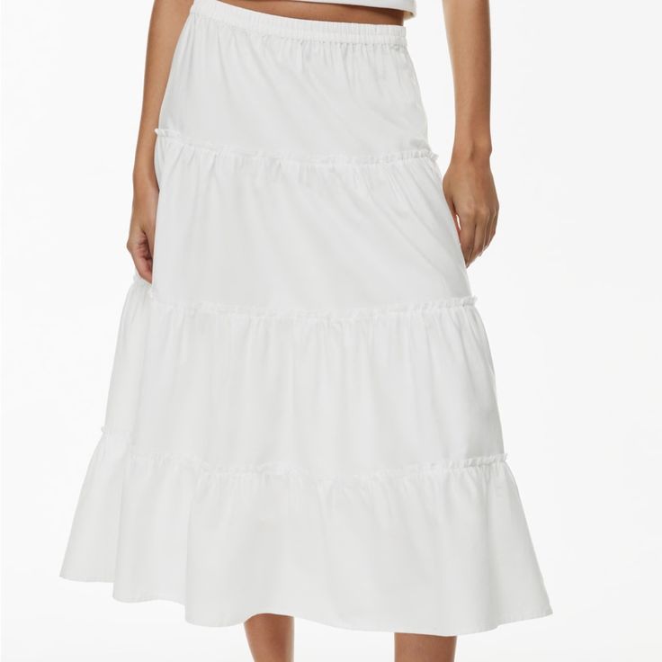 Used Once. Steamed Once. Brand New Condition. Designed To Go With Anything, Anywhere, This Is A Tiered Maxi Skirt With A High Waist And An Elastic Waistband. It's Cut From Lightweight Twill With A Soft Feel. Total Cost $108. White Maxi Skirt With Elastic Waistband For Brunch, Daywear White Ruffled Maxi Skirt, Cotton Gathered Skirt Bottoms For Brunch, Long Cotton Skirt For Brunch, Cotton Tiered Skirt For Brunch, White Tiered Maxi Skirt For Brunch, Voluminous Tiered Skirt Bottoms For Brunch, Voluminous Tiered Skirt For Brunch, Cotton Flared Skirt For Brunch