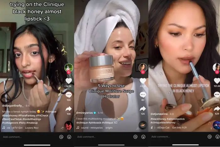 three screens showing how to use the same product for different skin types and hair colors