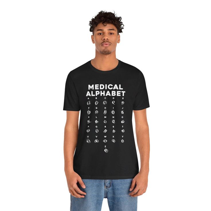 Medical Alphabet Shirt Doctor Nurse Hospital Funny Tshirt Gift for Doctors Fun Birthday Cool Unisex Jersey Short Sleeve Tee This classic unisex jersey short sleeve tee fits like a well-loved favorite. Soft cotton and quality print make users fall in love with it over and over again. These t-shirts have-ribbed knit collars to bolster shaping. The shoulders are tapered for a better fit over time. Dual side seams hold the garment's shape for longer. .: Made with 100% Airlume combed and ring-spun co Basic Crew Neck T-shirt For Birthday, Unisex Basic Shirt With Letter Print, Unisex Funny Text Crew Neck Shirt, Unisex Crew Neck Shirt With Funny Text, Unisex Graphic Tee With Name Print, Unisex Short Sleeve Shirt With Name Print, Unisex Short Sleeve Shirt With Text Print, Unisex Name Print Crew Neck T-shirt, Unisex Crew Neck T-shirt With Name Print