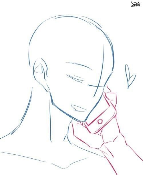 a drawing of a person holding a cell phone to their ear and looking at the screen