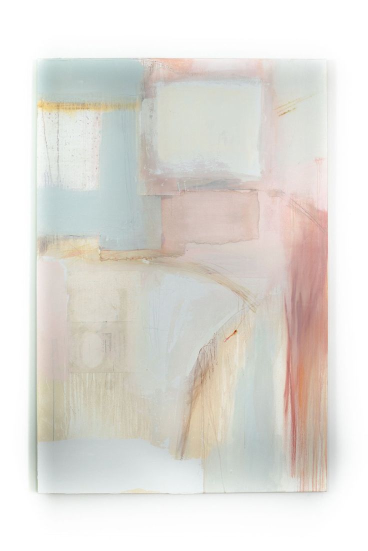 an abstract painting with white, pink and blue colors