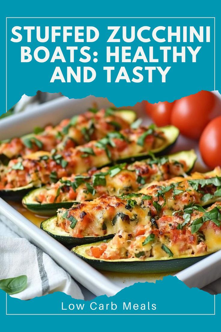 stuffed zucchini boats, healthy and tasty by low carb meals cover