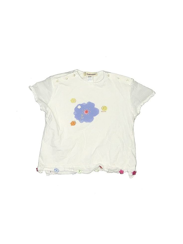 Catimini Short Sleeve T Shirt Size: 15 Tops - used. 100% COTTON, Floral | Catimini Short Sleeve T-Shirt: White Floral Tops - Size 15 Playful White Cotton T-shirt, White Cotton T-shirt For Playtime, White Casual T-shirt For Playwear, Casual White T-shirt For Playwear, Spring Graphic Tee For Playtime, Spring Season Graphic Tee For Playtime, White Crew Neck T-shirt For Playtime, Spring Playtime Short Sleeve T-shirt, Fun Cotton T-shirt For Playwear