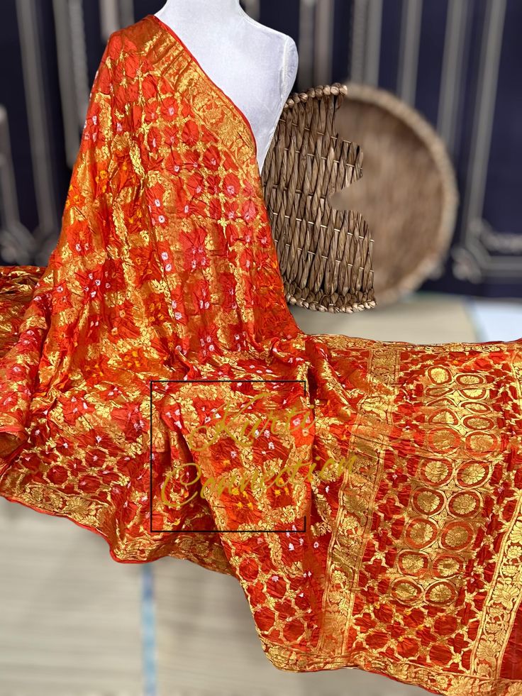 Dark orange  Bandhani silk dupatta indian dupattas handmade item Luxury Tussar Silk Dupatta With Bandhani Print, Luxury Traditional Batik Print Dupatta, Luxury Festive Bandhani Print Dupatta, Orange Silk Salwar Kameez With Dupatta, Unstitched Orange Bandhani Traditional Wear, Unstitched Orange Traditional Wear With Bandhani Print, Orange Bandhani Print Saree For Puja, Orange Bandhani Print Saree For Festivals, Traditional Orange Salwar Kameez With Sheer Dupatta