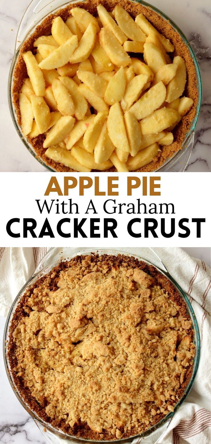 an apple pie with a crumb topping Apple Pie Recipe Easy Premade Crust, Apple Tart With Graham Cracker Crust, Graham Cracker Crust Dessert Easy, Gramcracker Pie Crust, Apple Pie With Crumb Topping Easy, Apple And Graham Cracker Recipe, Caramel Apple Pie With Graham Cracker Crust, Apple Pie With Shortbread Crust, Apple Crisp Graham Cracker