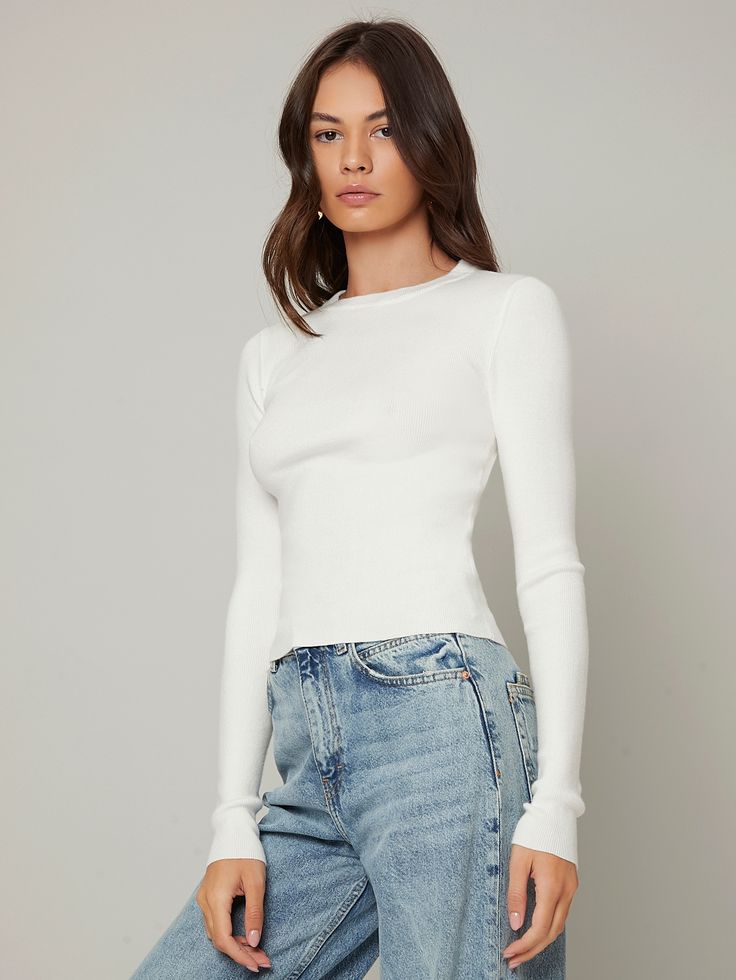 White Basics  Long Sleeve Viscose Plain Basic Tops  High Stretch Spring/Fall Women Knitwear Plain White Long Sleeve Shirt, Shein Women, Tops Shein, Boat Neck Sweater, 2024 Outfits, Cold Outfits, White Long Sleeve Shirt, Boatneck Sweater, Shein Tops