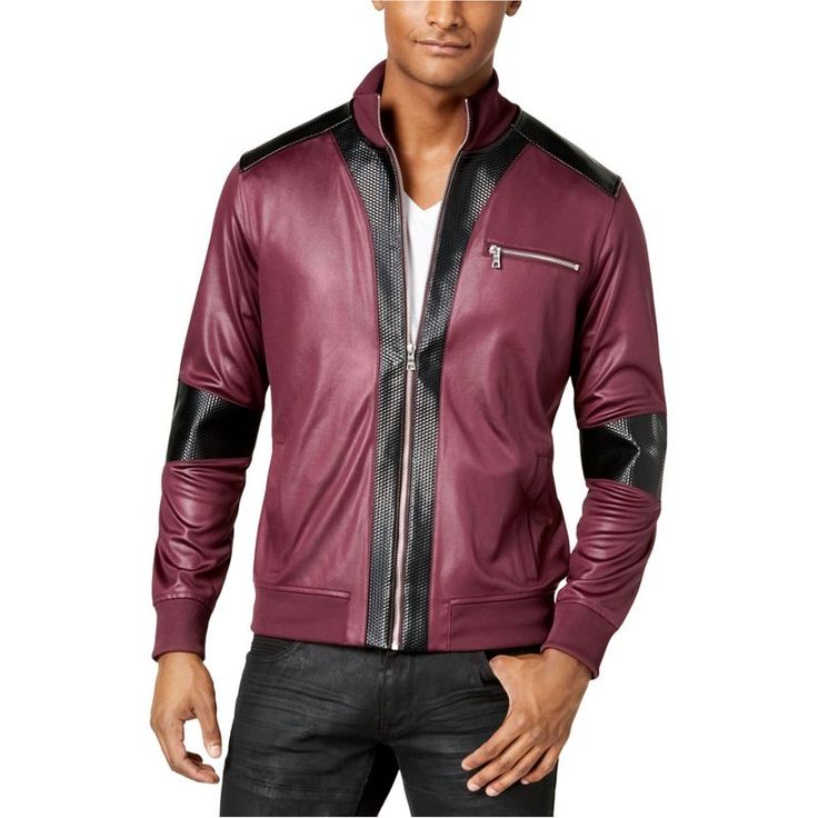 Delve Deep Into The World Of Fashion With The I-N-C Mens Faux Leather Trim Jacket. A Luxurious Addition To The International Concepts Range, This Jacket Promises An Experience That's As Opulent As Its Appearance. With A 2-Tone Pattern Gracing Its Silhouette, This Medium-Weight Sensation Boasts 100% Polyester, Promising An Embrace As Cozy As It Is Stylish. The Faux Leather Inserts Seamlessly Blend Edginess With Sophistication, Crafting An Aura That's Undeniably Magnetic.Born From The Meticulous C Burgundy Leather Winter Outerwear, Red Zip Fly Outerwear For Fall, Red Faux Leather Long Sleeve Outerwear, Burgundy Leather Jacket With Zipper For Winter, Casual Burgundy Leather Jacket With Zipper, Casual Burgundy Leather Jacket With Zipper Closure, Formal Jumpsuit, Trim Jacket, Boys Accessories