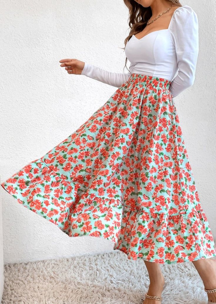 The Emes Shop skirt is detailed with vintage floral prints. Features a high waist. gartered waist. A-line silhouette. and below knee length. Pair it with a puff sleeve blouse and sandals for a classy look.MATERIAL:100% Soft Poly MEASUREMENTS:Dress Length is 31"-33"in Small | Waist: 26"-28"in Medium | Waist: 28"-30"in Large | Waist: 30"-32"in X Large | Waist: 32"-34"in MEASUREMENTS:Dress Length is 78"-83"in Small | Waist: 66"-71"cm Medium | Waist: 71"-76"cm Large | Waist: 76"-81"cm X Large | Waist: 81"-86"cm