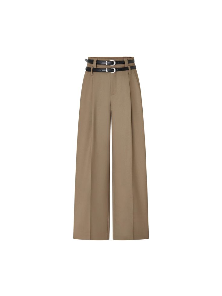 MO&Co. Women's Wool Blend Pleated Pants Suit up for autumn with these wide-leg pants. Designed in a straight silhouette, they're crafted from a wool blend that's naturally soft and comfortable, made considered with double belt loops, front pleats and centerfolds for tailored style. Features : - Belts included- Relaxed fit, wide legs, full length- Back welt pockets, slanted pockets Code: MBC3PATK04The back length of size M is 108cmMATERIALS & CARE Material: 50.8% Polyester 49.2% WoolPlease remove Gucci Cotton Pants For Workwear, Tailored Pants Women, Pleated Wide Leg Pants, Tailored Style, Pants With Belt, Double Belt, Button Pants, Office Pants, Baggy Trousers