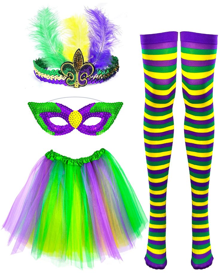 PRICES MAY VARY. Packaging Contents: Mardi Gras Feathers Headband *1, glitter eye-mask *1, layered three-color tutu *1, bean necklace *6, to meet your carnival dress needs, so that you become the brightest star in the crowd. Size: The Mardi Gras Costume Skirt has a waist of 23-43 inches and is suitable for most people, but please refer to the pictures for other sizes to make sure it fits you. The set can be used over and over again. Durable Material: The Purple-Green-Yellow tutu is made of three Multicolor Party Supplies For Carnival Costume Party, 80s Costume Women, Mardi Gras Party Costume, Mardi Gras Headband, 80s Costumes, Yellow Tutu, Mardi Gras King Cake, Popular Costumes, Carnival Dress