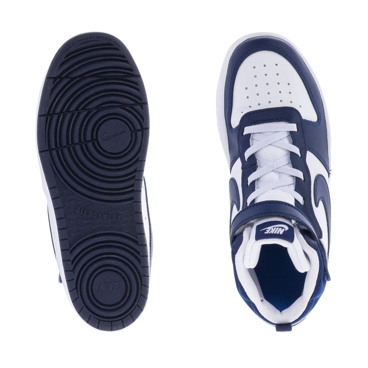 a pair of blue and white sneakers