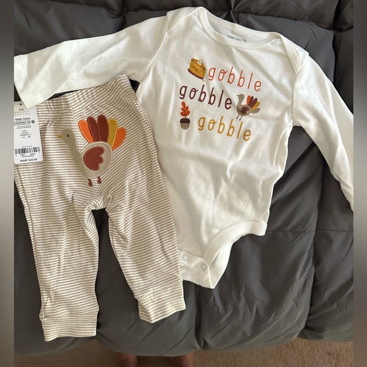 Nwt Carter’s Thanksgiving Set With Long Sleeve Onesie And Striped Pants With Cute Turkey On Backside. Super Soft And Comfy- The Perfect First Thanksgiving Outfit For Your Little. Cute White Sets For Fall, White Cotton Playtime Bottoms, Cotton Pants For Playtime In Fall, Playful White Pants For Playtime, White Cotton Bottoms For Playtime, Playful White Bottoms For Fall, Cute Fall Bottoms For Playtime, Cute Fall Playtime Bottoms, Cute Turkey