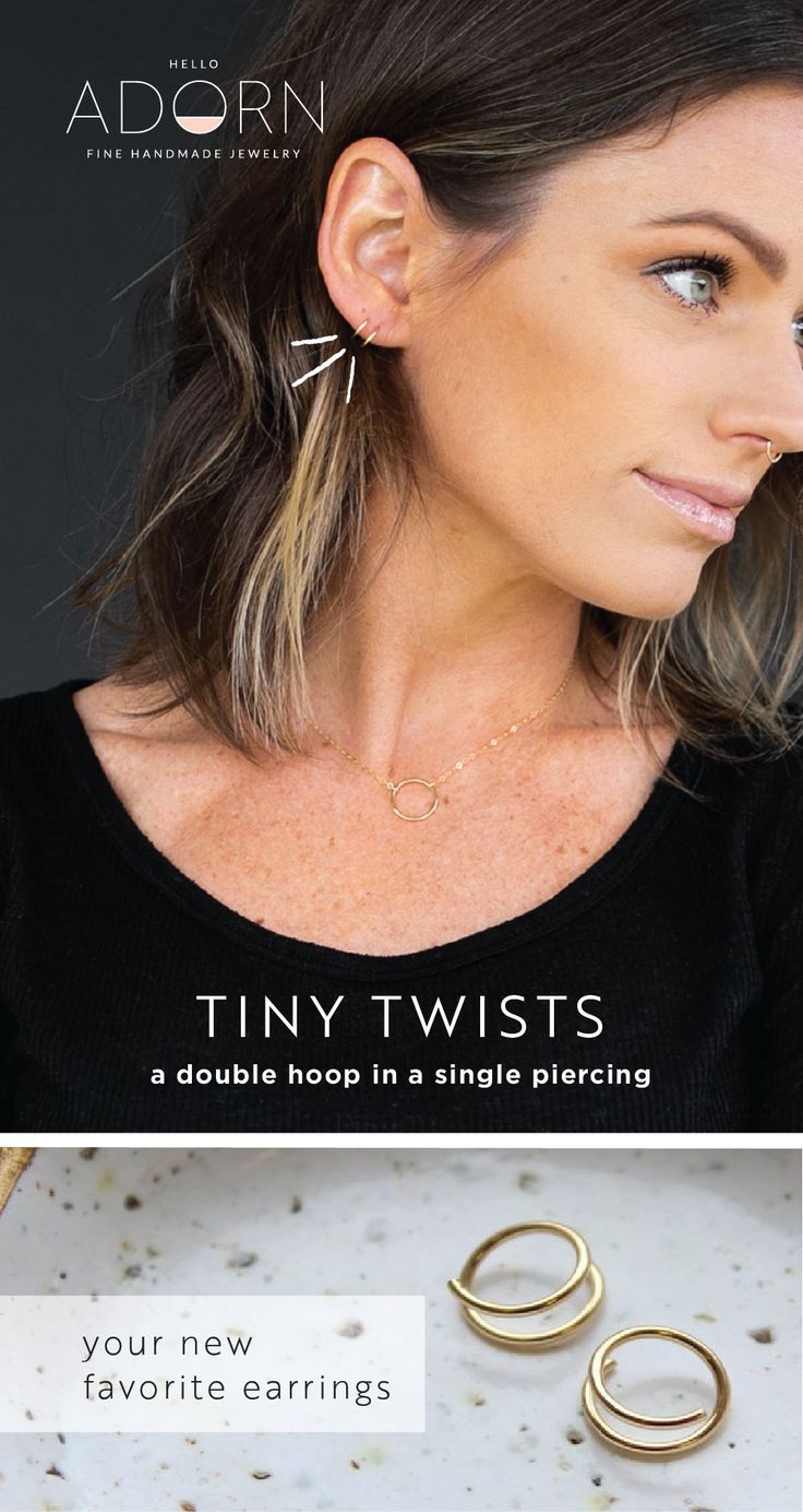 Delicate Tiny Twists are designed for a single piercing to look like a double hoop. Perfect for all day, everyday - twist them in and you may never need to take them out. Handmade in the Midwest with love by Jess and Adam. Trendy Hypoallergenic Ear Climbers For Everyday, Trendy Everyday Hypoallergenic Ear Climbers, Adjustable Everyday Cartilage Earrings, Adjustable Single Ear Climber For Everyday Wear, Adjustable Pierced Threader Earrings For Everyday, Adjustable Threader Earrings For Everyday, Single Piercing, Twist Earrings, Bracelets Diy