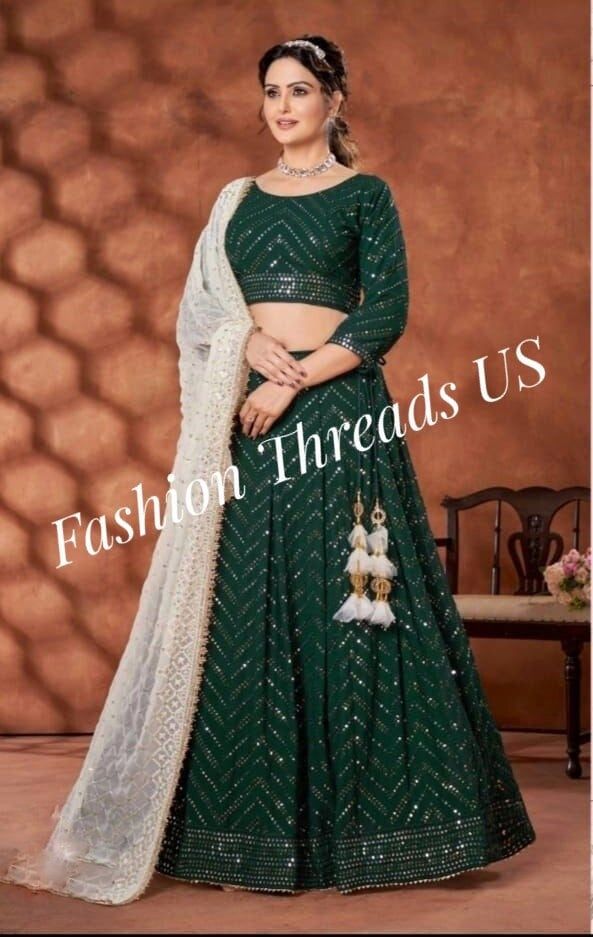 Green lehenga-choli set (skirt and crop-top), aged 5-16 yrs old. Indian ethnic party-wear/festive-wear dress. High quality materials, latest style, breathable fabric, with light cancan lining under lehenga/skirt. 3 piece set : Lehenga(skirt) + Choli (crop-top) + Dupatta (stoll) NOTE : Decorative tassle not included. Skin friendly, feels soft and comfortable. Embroidery work with inner lining, no skin irritation for kids. Party wear, festive wear, wedding outfit. Green Chaniya Choli Color Combos, Bottle Green Colour Combinations Dress, Green Maxi Length Choli With Dupatta, Green Anarkali Traditional Wear With Sequins, Green Semi-stitched Maxi Length Choli, Green Floor-length Anarkali Set With Sequins, Green Anarkali With Sequins, Festive Green Maxi Length Choli, Green Fitted Floor-length Choli