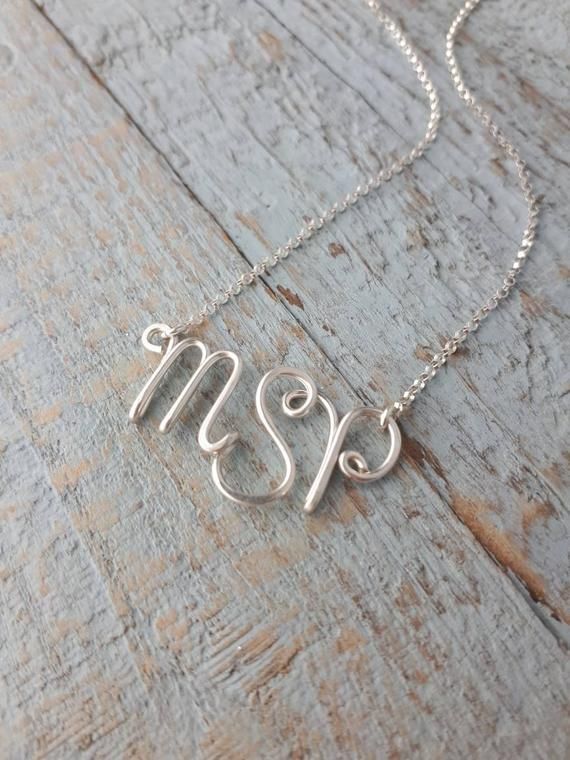 Personalized Initial Necklace with Custom Monogram, Any Three Letters in Cursive Lettering, Sterling Monogram Jewelry For Mother's Day Anniversary, Monogram Jewelry For Anniversary On Mother's Day, Monogrammed Jewelry For Anniversary On Mother's Day, Elegant Monogram Jewelry For Anniversary Gift, Elegant Monogram Jewelry For Anniversary, Sterling Silver Initials Jewelry For Anniversary, Sterling Silver Monogram Name Necklace For Anniversary, Monogram Sterling Silver Jewelry For Mother's Day, Sterling Silver Initial Pendant Jewelry For Anniversary