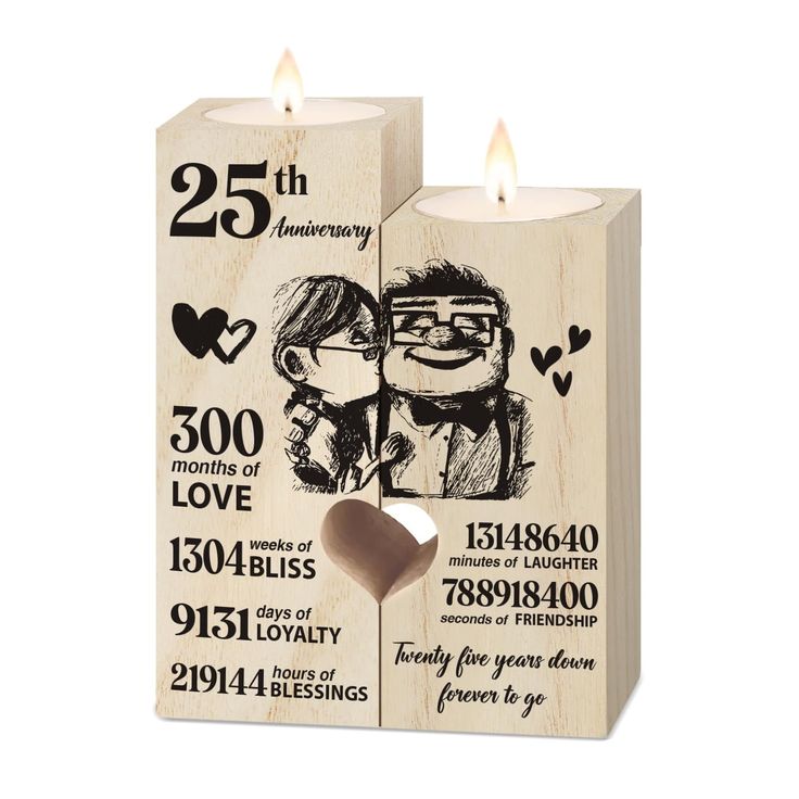 a wooden block with two candles in it and a couple's face on the front