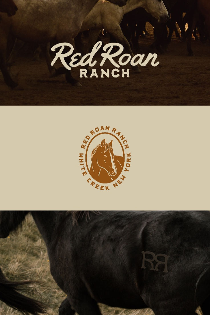 the logo for red roan ranch is shown in three different colors