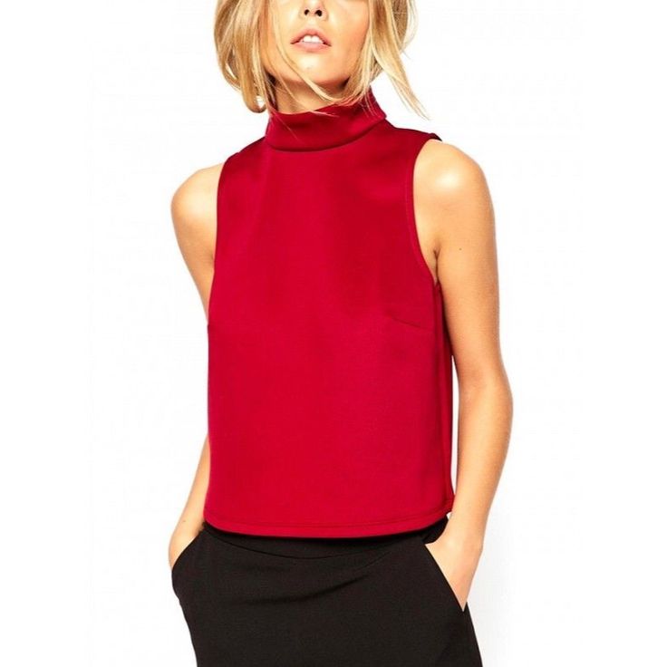 Asos Top With High Neck In Smart Fabric In Berry Only Worn Once! Brand New Condition! Chic Red High Neck Top, Casual High Neck Top For Party, Red Sleeveless Winter Tops, Red Sleeveless Top For Fall, Red Stretch Tops For Work, Red Stretch Top For Work, Red Stretch Top For Workwear, Red Stretch High Neck Top, Chic Red Stretch Tops