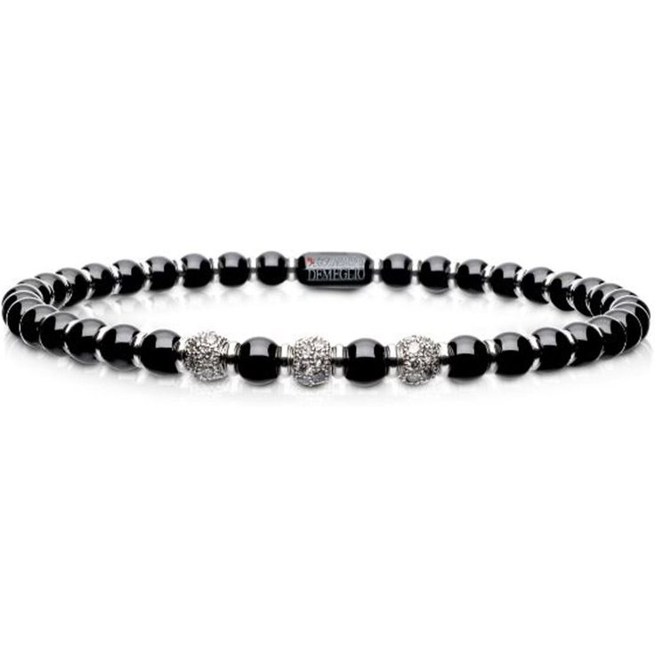 Roberto Demeglio - 4mm Black Ceramic Stretch Bracelet With 3 Diamond Beads and Gold Rodells in 18K White Gold Luxury Diamond Beaded Round Bracelets, Luxury Black Diamond Fine Jewelry Bracelet, Luxury Black Beads Jewelry For Formal Occasions, Luxury Formal Jewelry With Black Beads, Luxury Hand-strung Round Bracelet, Elegant Rondelle Pearl Bracelet With Gemstone Beads, Luxury White Gold Beaded Bracelets, Elegant Formal Beaded Bracelets With Gemstone Beads, Elegant Gemstone Beaded Bracelets For Formal Occasions