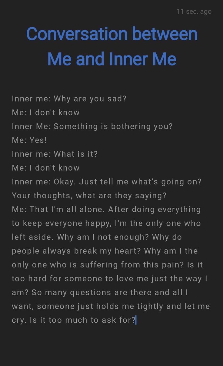 the text conversation between me and inner me is shown in blue on a black background