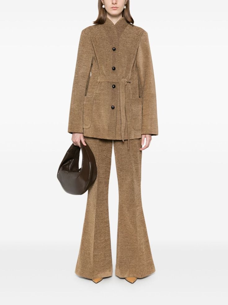 Find REMAIN BIRGER CHRISTENSEN Gigi Jacket on Editorialist. barley brown cotton blend chenille texture front button fastening belted waist shawl collar long sleeves belt loops two front patch pockets straight hem Birger Christensen, Flared Trousers, Tailored Design, Flare Trousers, Barley, Shawl Collar, Patch Pocket, Shawl, Top Brands