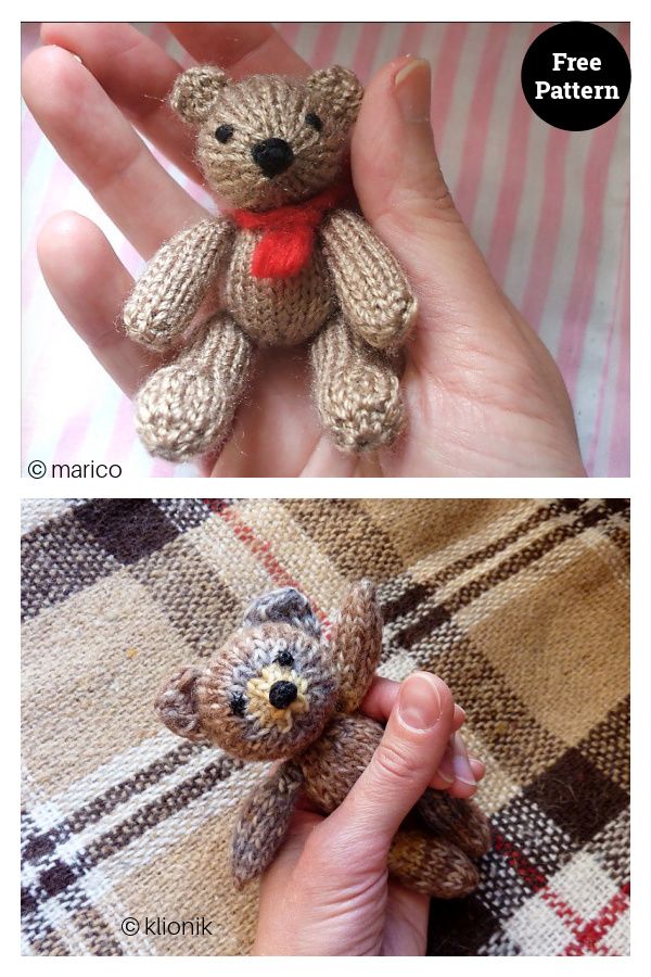 there is a small teddy bear in someone's hand and the other one has a red bow tie on it