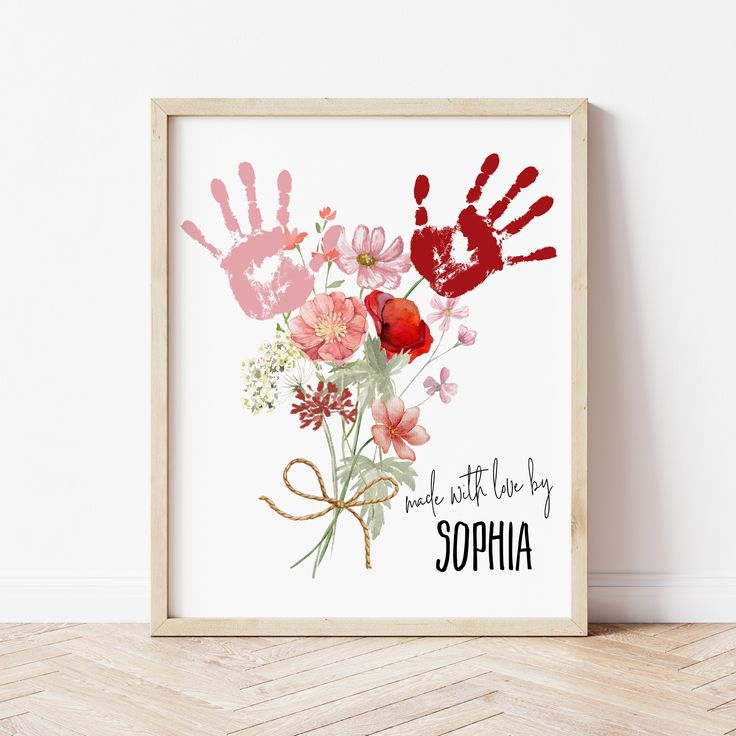 Flower Handprint Craft | Valentine Handprint Art | Ollie + Hank Handprint Art Flowers, Grandparents Crafts For Preschoolers, Handprint Painting Ideas, Art For Grandparents, Baby Handprint Gifts, Valentine Handprint Art, Family Handprint Art, Valentine Handprint, Learning Colors Preschool