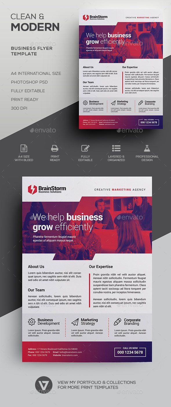 a set of three business flyer templates with red and purple colors on the front