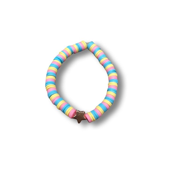 This bright and colorful bracelet is super pretty and brings lots of summer vibes! It includes colors of blue, pink, and yellow! Multicolor Beaded Bracelets For Spring Vacation, Trendy Multicolor Beaded Bracelets For Spring, Playful Multicolor Friendship Bracelets, Trendy Handmade Pastel Bracelets, Playful Pink Bangle Bracelets, Multicolor Friendship Bracelets For Spring Vacation, Playful Friendship Bracelets For Beach Spring, Playful Friendship Bracelets For Spring Beach, Playful Beach Friendship Bracelets For Spring