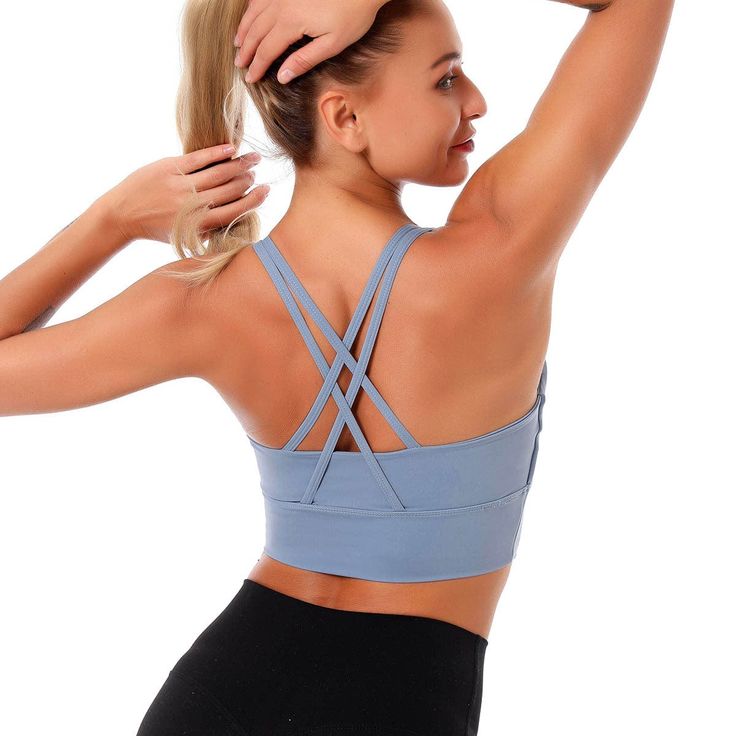 The EMES SHOP sports bra is detailed with a scoop neckline. Features double racerback straps that crossover the open back. This lightweight. breathable. quick-drying sports bra is perfect for your next gym session or yoga class.MATERIAL:85% Nylon 15% SpandexMEASUREMENTS:Small : 4-6 Waist: 25-26.5 in Chest: 33-34.5 in Medium : 6-8 Waist: 26.5-28 in Chest: 34.5-36 in Large : 8-10 Waist: 28-29.5 in Chest: 36-37.5 in X-Large : 10-12 Waist: 29.5-31 in Chest: 37.5-39 in Strappy Sports Bra With Built-in Bra, T-back Sports Bra With Straps For Workout, Athleisure Strappy Sports Bra With Built-in Bra, T-back Sports Bra With Medium Bust Support For Yoga, Sports Bra With Straps For Workout, Stretch Training Activewear With Straps, Gym Sports Bra With 4-way Stretch Straps, Sports Crop Top With Built-in Bra And High Stretch, 4-way Stretch Sports Bra With Straps For Gym