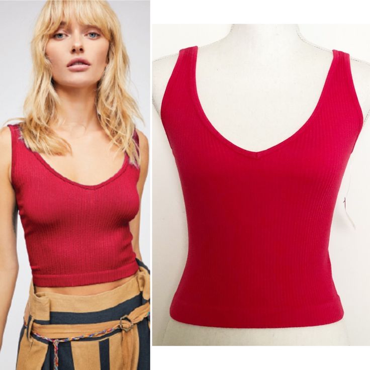 Free People Nwt Solid Rib Brami Sleeveless V Neck Stretch Cherry M/L New. Retail $28 New With Tags Style #Ob709176 One Part Bra, One Part Cami, This Brami Is Featured In A Super Soft Ribbed Fabric V-Neckline Stretchy Fit Intimately Our Softest Intimates And Best-Ever Base Layers. Intimately Is An In-House Label. 50% Rayon 45% Nylon 5% Spandex Machine Wash Cold Made In China Color Cherry - Red Size Medium / Large Smoke Free, Pet Friendly Home. Approximate Flat Measurements: Pit To Pit 12" Shoulde Red Stretch Sleeveless Tank Top, Fitted Red Tank Top For Spring, Trendy Red Tank Top For Summer, Red Sleeveless Stretch Crop Top, Red Fitted Cami Tank Top, Red Stretch Camisole Tank Top, Red Camisole Tank Top For Spring, Red Sleeveless Tank Top For Summer, Red Trendy Camisole Crop Top