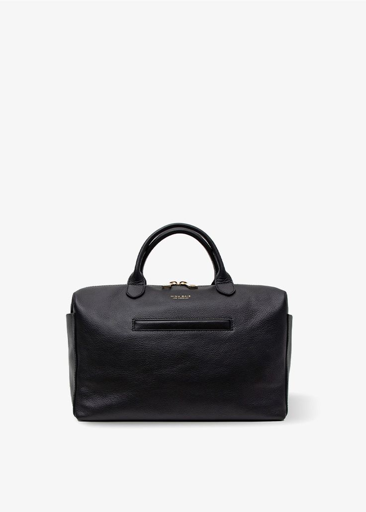 a black leather handbag on a white background, with the handle extended to the side