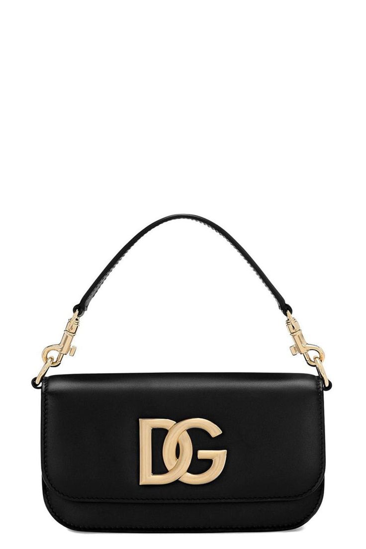 DOLCE & GABBANA-3.5 Crossbody Bag - Nero-NERO Luxury Black Flap Bag With Logo Hardware, Black Leather Flap Bag With Logo Hardware, Luxury Evening Flap Bag With Logo Hardware, Luxury Crossbody Shoulder Bag With Logo, Evening Flap Bag With Logo Hardware In Leather, Leather Flap Bag With Logo Hardware For Evening, Evening Leather Flap Bag With Logo Hardware, Evening Logo Crossbody Shoulder Bag, Luxury Crossbody Flap Bag With Logo Hardware