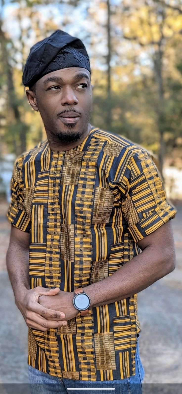 Akwaabah Black and Gold African print Kente short sleeve Dashiki shirt-DPBG0795M1 African Dashiki Shirt, African Tops For Women, Ashanti People, African Pants, Symbolic Meanings, African Shoes, Kente Print, African Hats, Dashiki Shirt