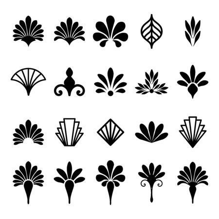 black and white art deco design elements, including fan shaped designs on the sides of their wings