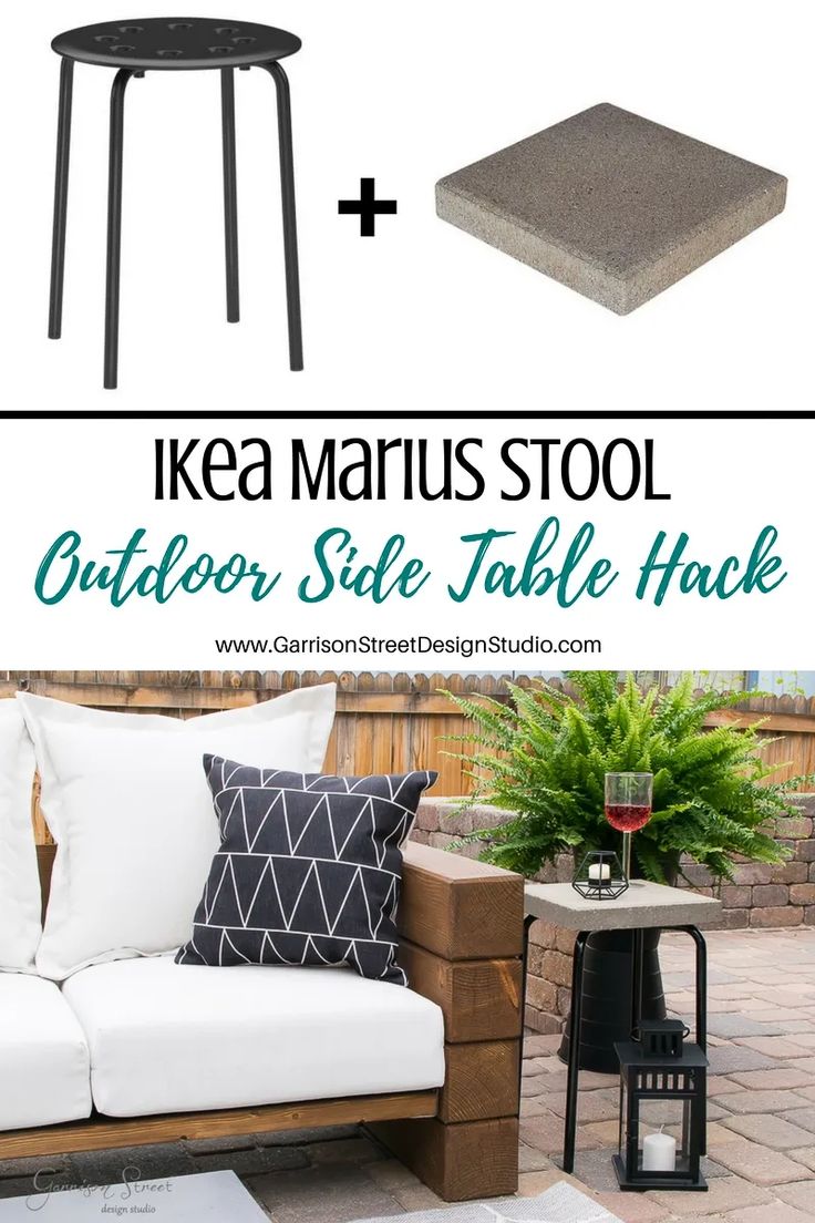 an outdoor table and bench with text overlay that reads ikea narus stool outdoor sale table hack