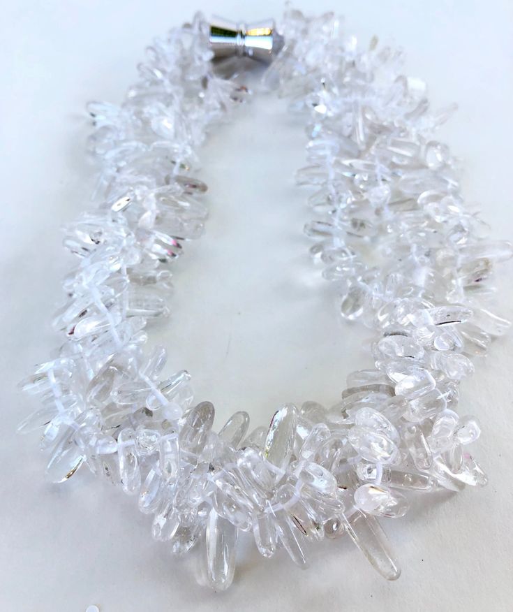 3 Strand Ice Quartz Twist Necklace with Magnet Clasp. 19" in length. Twist Necklace, Clear Quartz Necklace, Quartz Necklace, Clear Quartz, Twist