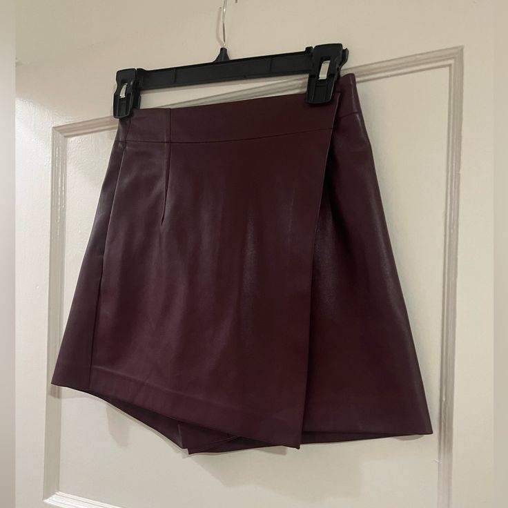 Never Worn With Tag Dark Red Leather Skirt, Dark Maroon, Leather Skort, Burgundy Red, Red Leather Skirt, Dark Red, Maroon Skirt, Red Leather, Muse