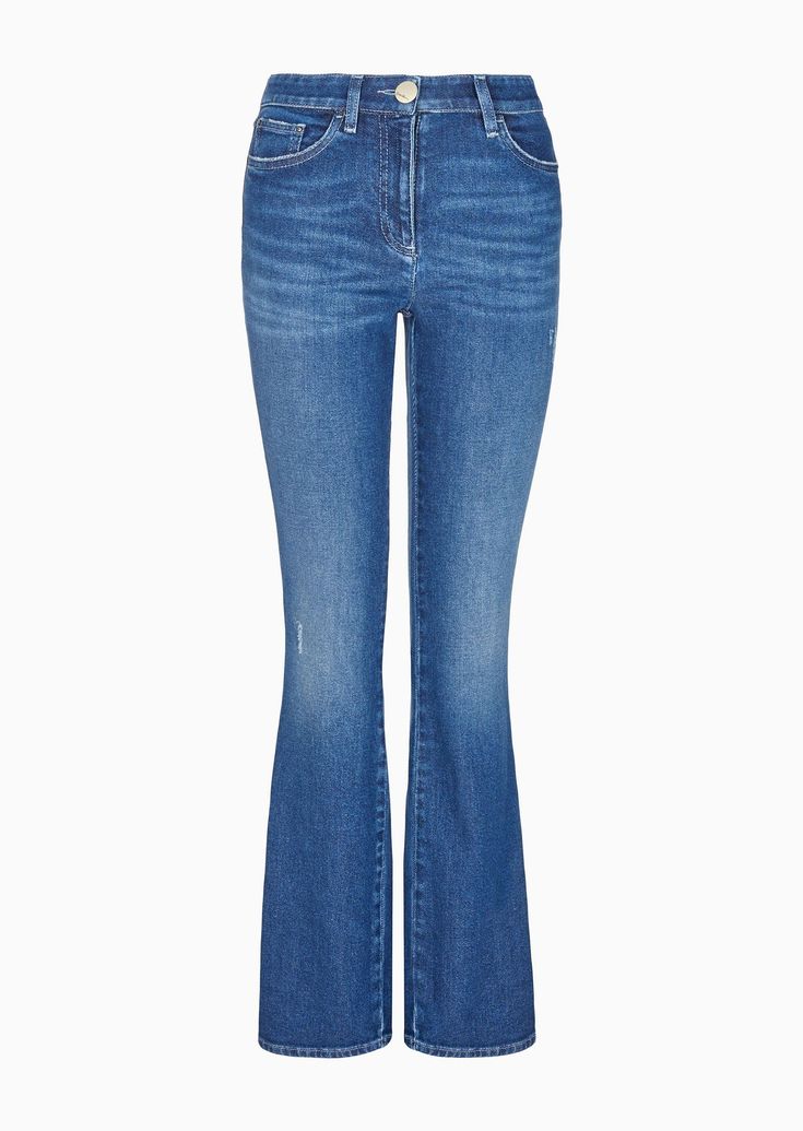 Denim Collection five-pocket trousers in stretch cotton denim | GIORGIO ARMANI Woman Denim Flares With Five Pockets, Flare Cropped Jeans With Five Pockets In Denim Blue, Flare Cropped Jeans With Five Pockets, Denim Blue Flare Jeans With Five Pockets, Classic Flare Jeans In Denim Blue, Denim Jeans With Five Pockets And Flared Hem, Classic Denim Blue Flare Jeans, Chic Flared Hem Denim Jeans, Chic Flare Jeans With Pockets