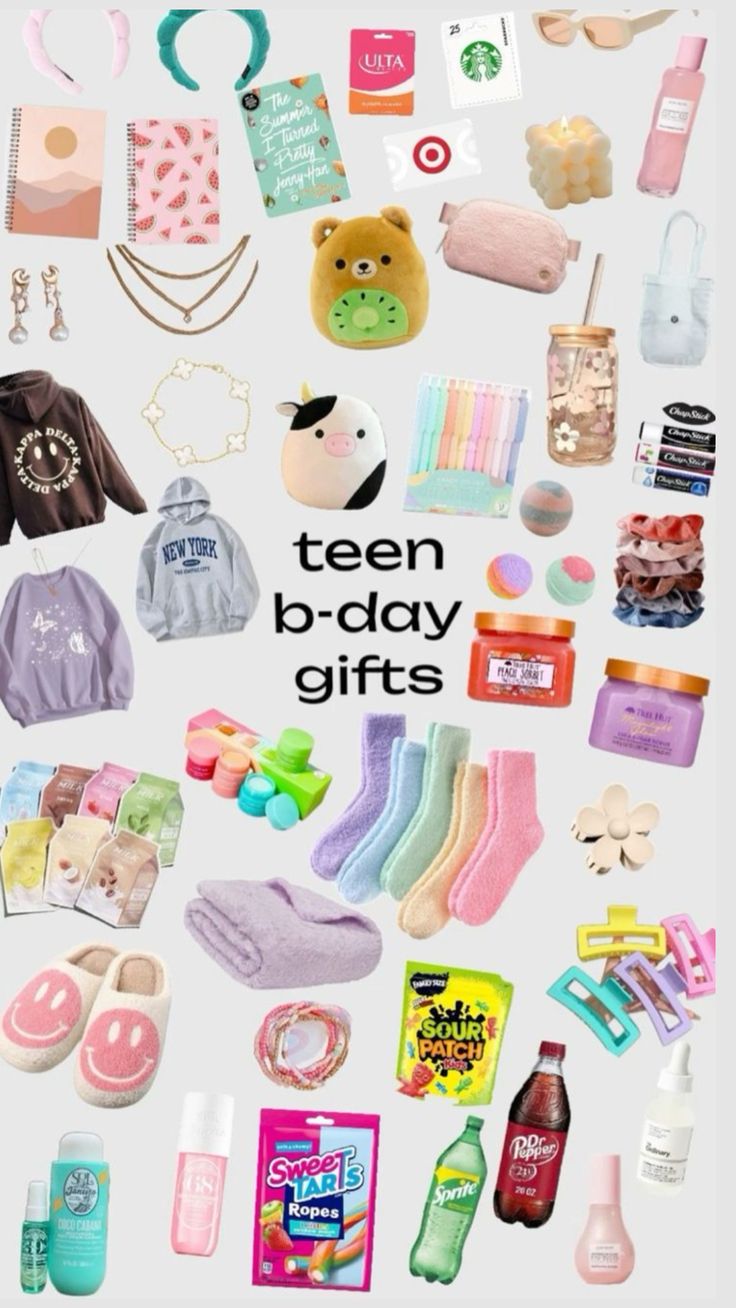 there are many different items on this poster that say teen - b - day gifts