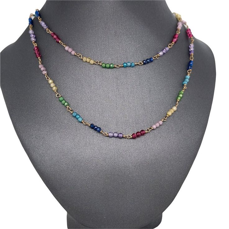 𝓦𝓮𝓵𝓬𝓸𝓶𝓮 𝓽𝓸 𝓛𝓲𝓸𝓷𝓱𝓮𝓪𝓻𝓽 𝓳𝓮𝔀𝓮𝓵𝓻𝔂 𝓢𝓱𝓸𝓹 ♥ Beautiful multi gemstone rainbow bead chain necklace, crafted in 14K Gold. Please check measurements below, items may appear larger on the screen. Kindly allow 1-6 weeks for delivery ♥ Made to Order ♥ Metal: 14K Gold ♥ Beads: Multi Gemstones ♥ Bead Measurements: 2mm ♥ Arrives Gift Ready in a Beautiful Jewelry Box. ♥ *STORE POLICY* We accept returns/exchanges within 7 days of delivery. You must notify us within 3 days of delivery so Rainbow Jewelry With Round Beaded Chain, Rainbow Jewelry With Beaded Round Beads, Rainbow Beaded Chain Jewelry With Round Beads, Rainbow Faceted Round Bead Necklaces, Rainbow Multi-strand Jewelry For Gifts, Rainbow Beaded Crystal Necklaces With Round Beads, Rainbow Gemstone Beaded Necklaces, Adjustable Rainbow Necklaces With Polished Beads, Rainbow Beaded Necklaces With Gemstone Beads