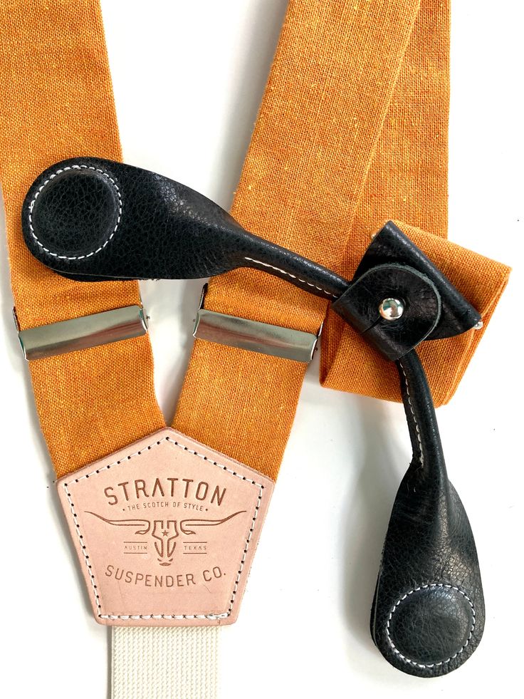 Stratton Suspender Co. features the orange linen suspenders on veg tan shoulder leather with cream colored elastic back strap for the Fall 2022 suspenders collection Magnetic Stratton Suspender clasps in Black Pontedero Italian leather hand-picked by Stratton Suspender Co. Suspenders Set, Linen Set, Timeless Accessories, Fall Collection, All Love, Handcrafted Leather, Vibrant Orange, Fall Collections, Magnetic Clasp