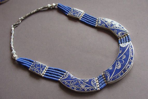 Lapis lazuli necklace, Nepali necklace, Vintage Boho necklace, Nepali jewelry, Gypsy jewelry,Tribal jewelry, Mosaic necklace, beaded jewelry Bohemian Lapis Lazuli Beaded Necklaces For Gift, Jewelry Mosaic, Nepalese Jewelry, Mosaic Necklace, Nepali Jewelry, Nepal Jewelry, Tibetan Necklace Bohemian, Bohemian Hand-strung Lapis Lazuli Necklace, Boho Cuff