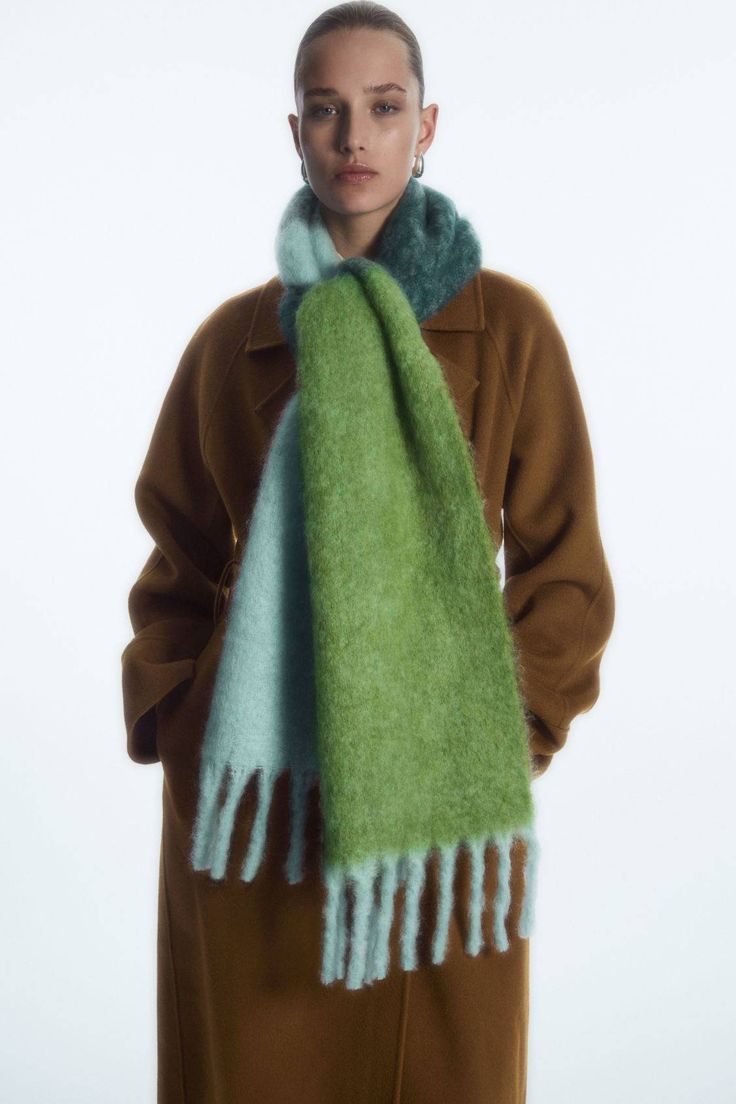 The 16 Best Scarves to Buy for Fall and Winter 2023 | Who What Wear Neutral Coat, Statement Scarf, Mohair Scarf, Cold Weather Outfit, Scarf Outfit, Chunky Scarves, Cashmere Wrap, Dark Turquoise, Fall Winter Wardrobe