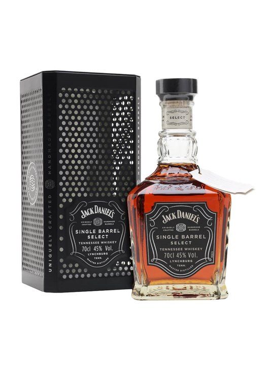 a bottle of jack daniels single barrel whiskey in front of a black and white box