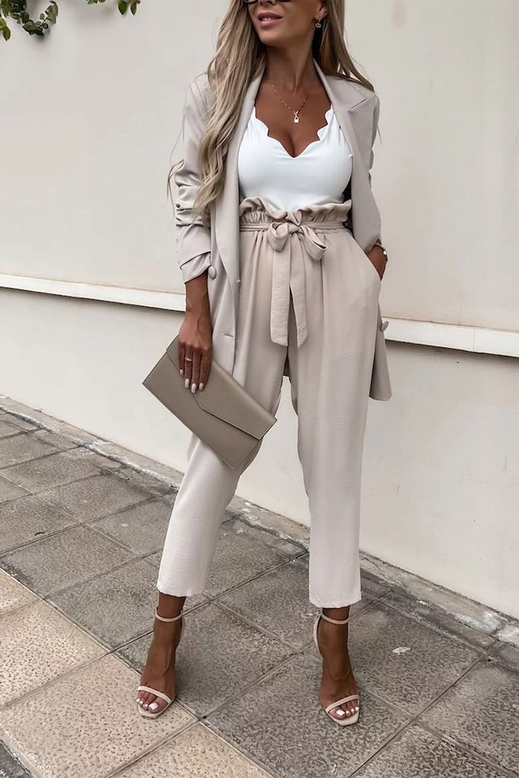 Apricot Ruffle High Waist Belted Tapered Pants Belted Trousers, Classy Outfits For Women, Style Upgrade, Cute Fall Outfits, Tapered Pants, Girly Outfits, Business Outfits, Classy Outfits, Apricot