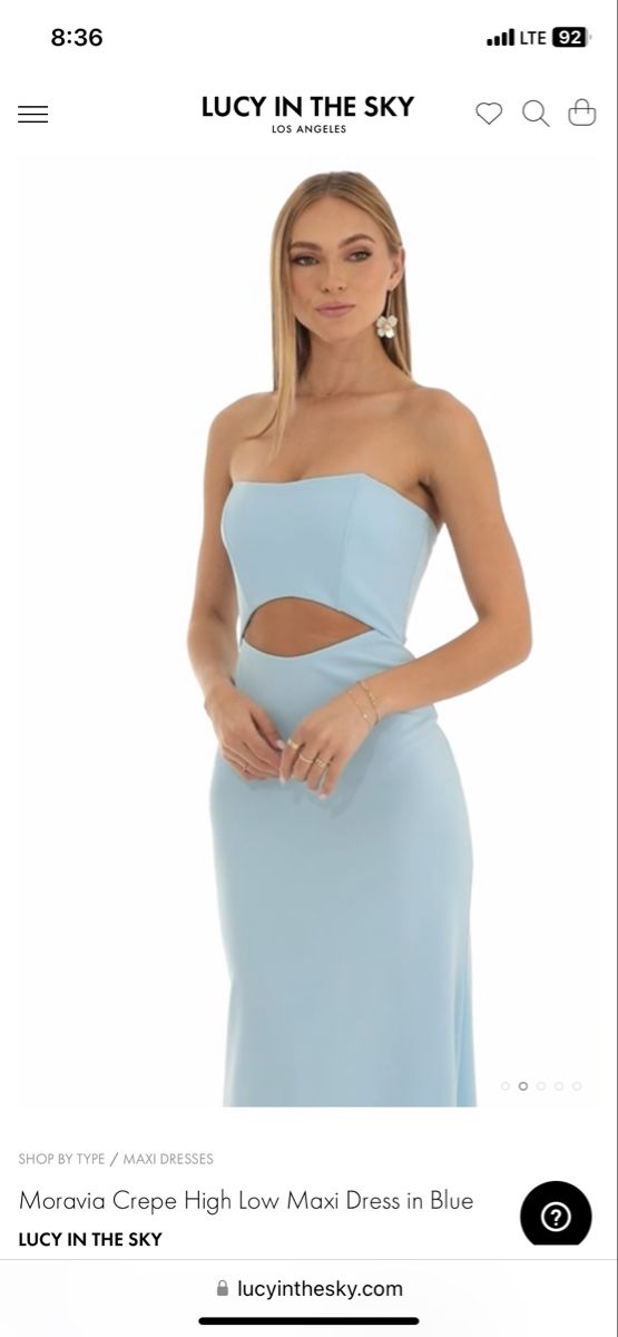 Lined Light Blue Mini Dress, Light Blue Sleeveless Lined Midi Dress, Sleeveless Light Blue Lined Midi Dress, Light Blue Lined Midi Dress, Blue Mini Dress With Back Zipper, Blue Strapless Fitted Midi Dress, Blue Fitted Strapless Midi Dress, Light Blue Strapless Stretch Dresses, Light Blue Stretch Strapless Dress