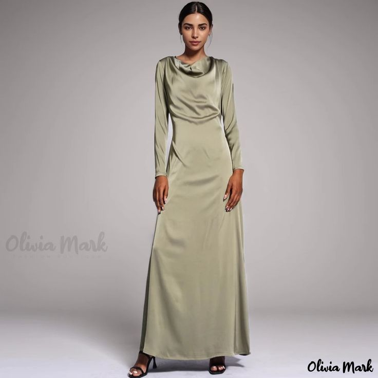 Olivia Mark - Matte Satin A-line Maxi Dress with Embellished Waist Belt Satin Evening Gown, Cheap Maxi Dresses, A Line Maxi Dress, Dress With Pleats, Satin Dress Long, Satin Long Sleeve, Maxi Slip Dress, Satin Maxi, Matte Satin