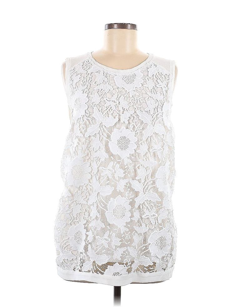 Ann Taylor LOFT Sleeveless Blouse Size: Medium Tops - used. 100% POLYESTER | Ann Taylor LOFT Sleeveless Blouse: White Tops - Size Medium Lace Sleeveless Vest Top, Sleeveless Lace Blouse For Summer, White Sleeveless Lace Top For Daywear, Sleeveless Lace Top For Spring Daywear, Sleeveless Lace Top For Daywear, White Sleeveless Lace Blouse, White Sleeveless Blouse, Blouse White, White Sleeveless