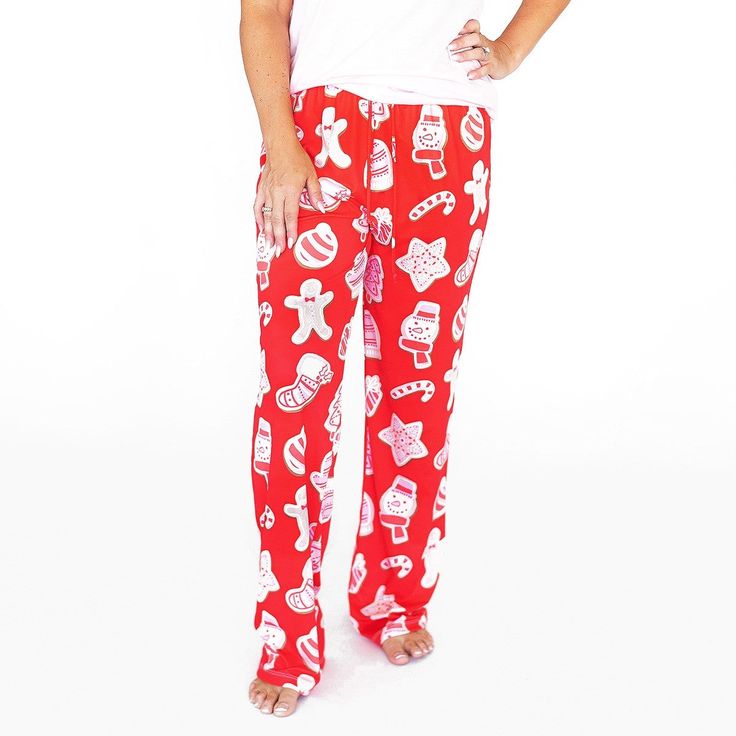 Perfect for Christmas morning! Viv & Lou Sugar Plum pants for women. The pants have an elastic waist with a functional drawstring tie. Size S/M (2-8). Pair with a matching plush blanket. Christmas Holiday Sleepwear With Long Pants, Christmas Holiday Long Pants Sleepwear, Christmas Pajama Party Sleepwear Long Pants, Casual Christmas Sleepwear With Elastic Waistband, Christmas Cotton Sleep Pants, Casual Christmas Sleep Bottoms, Cotton Pants For Christmas Loungewear, Cotton Lounge Pants For Christmas, Casual Christmas Sleepwear Relaxed Fit